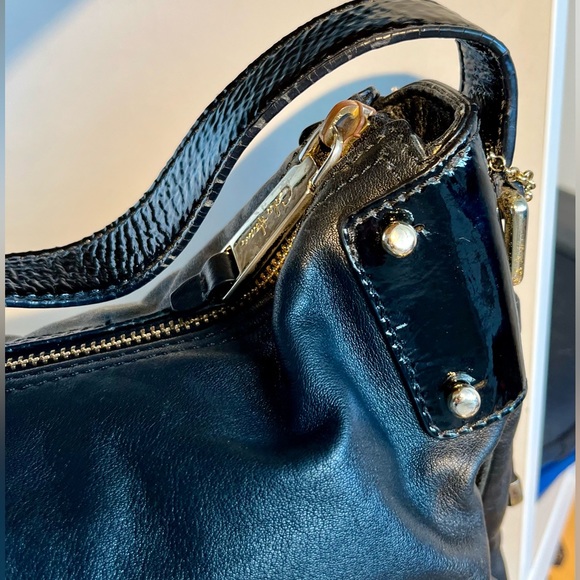 COLE HAAN Leather handbag, Black with gold accents; Good condition - Picture 7 of 12